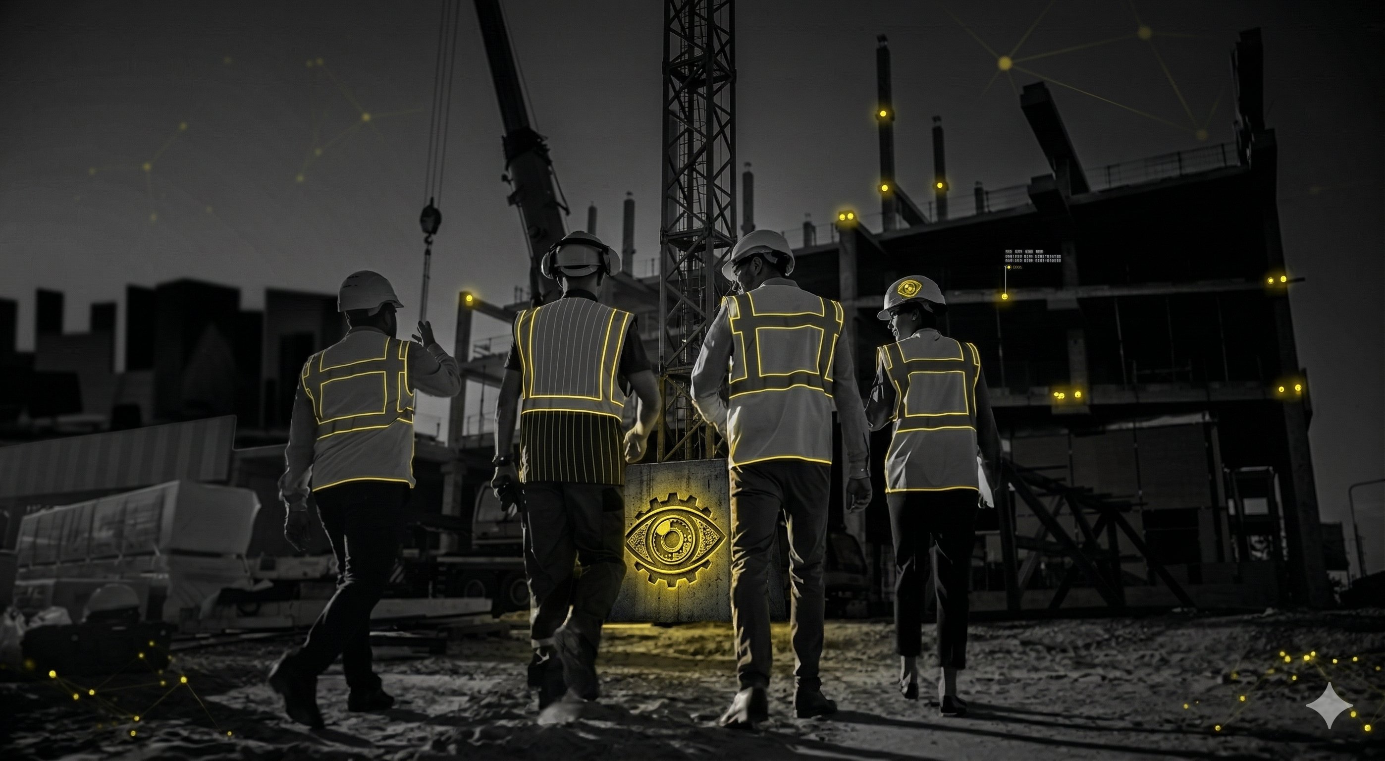 agência de IA e marketing para construtoras — equipe de obra com marketing digital e tecnologia aplicada à construção